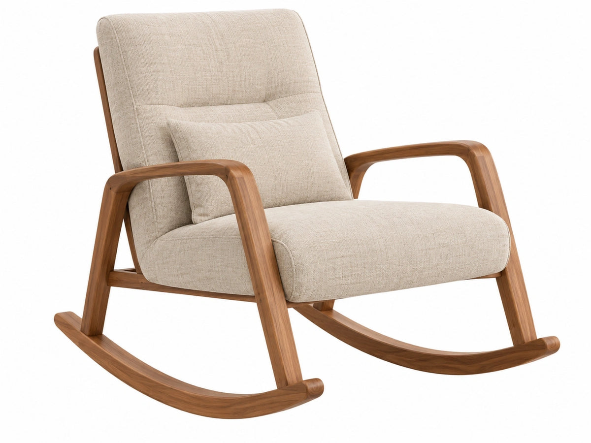 Sedia a dondolo 70 x 95 x 100 cm in tessuto beige e legno - poltrona relax con braccioli