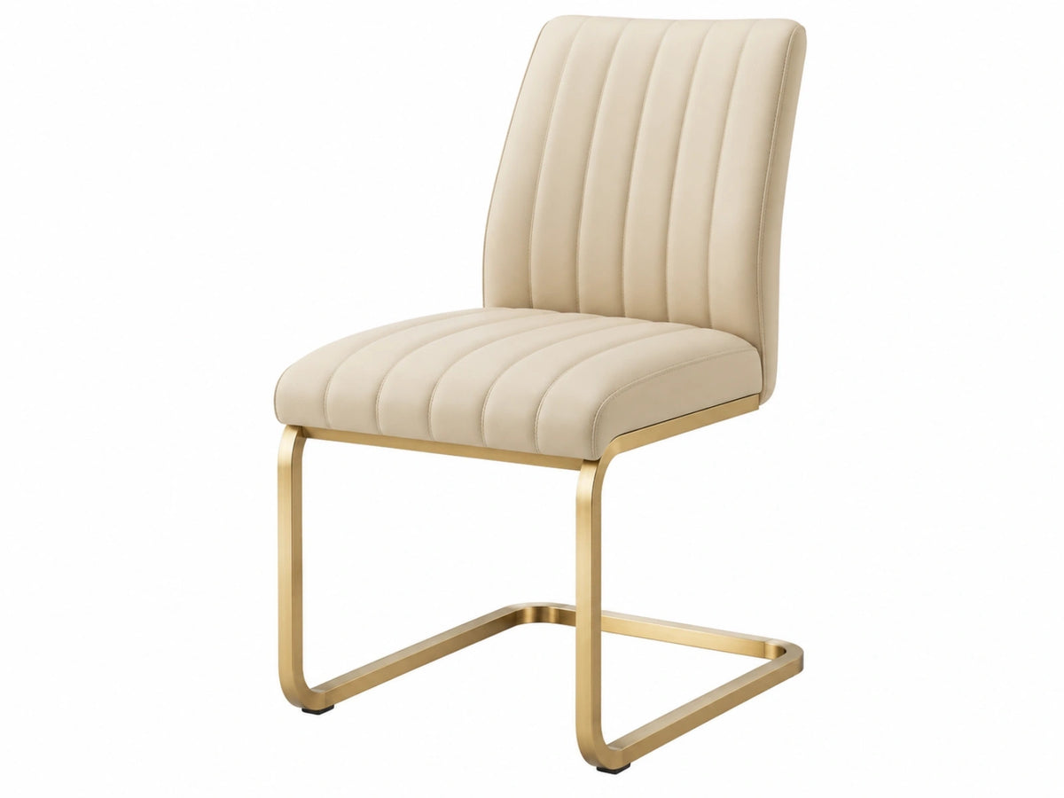 Sedia da pranzo 50 x 60 x 90 cm in similpelle beige con struttura in metallo dorato - stile moderno