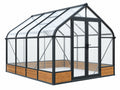 Serra da giardino 300 x 240 x 250 cm in vetro trasparente e alluminio nero con base in legno