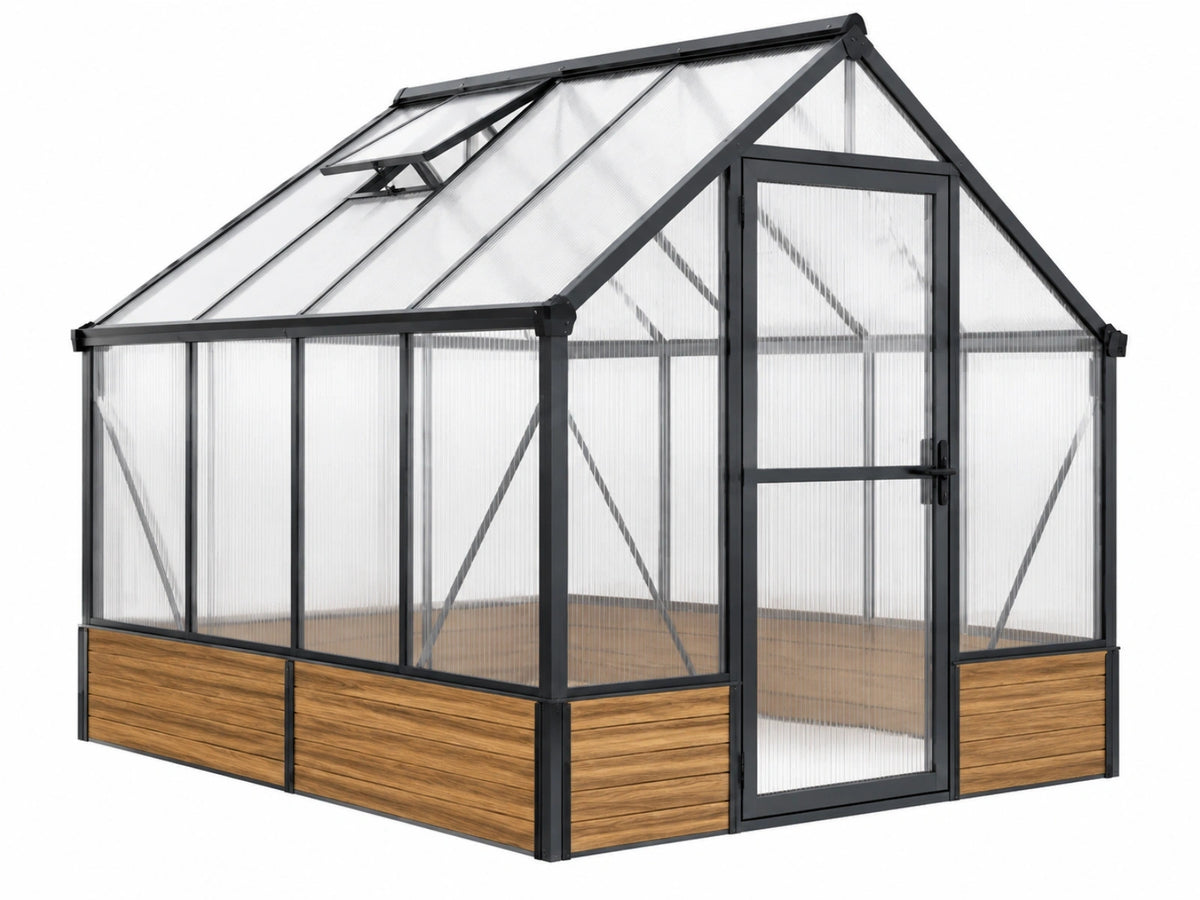 Serra da giardino 240 x 190 x 200 cm in alluminio nero e policarbonato con porta e finestra