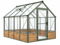 Serra da giardino 300 x 190 x 195 cm in alluminio verde con pannelli trasparenti e base in legno