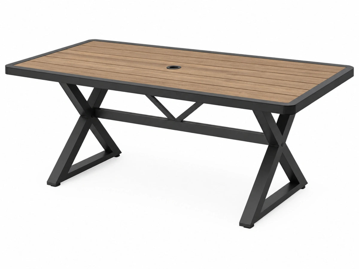 Tavolo da pranzo da esterno 180 x 90 cm in legno marrone e metallo nero stile industriale