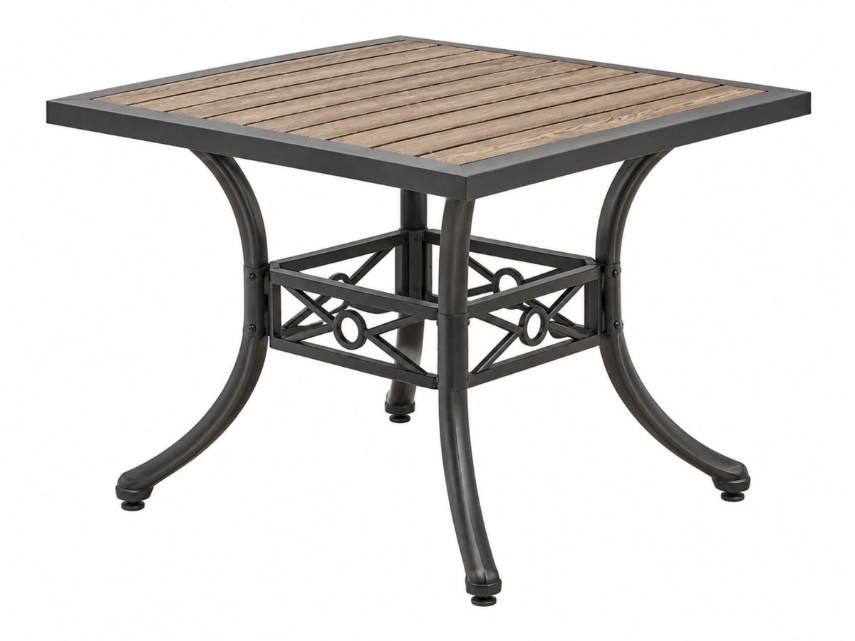 Tavolo da giardino 100 x 100 x 74 cm in metallo nero e legno stile classico
