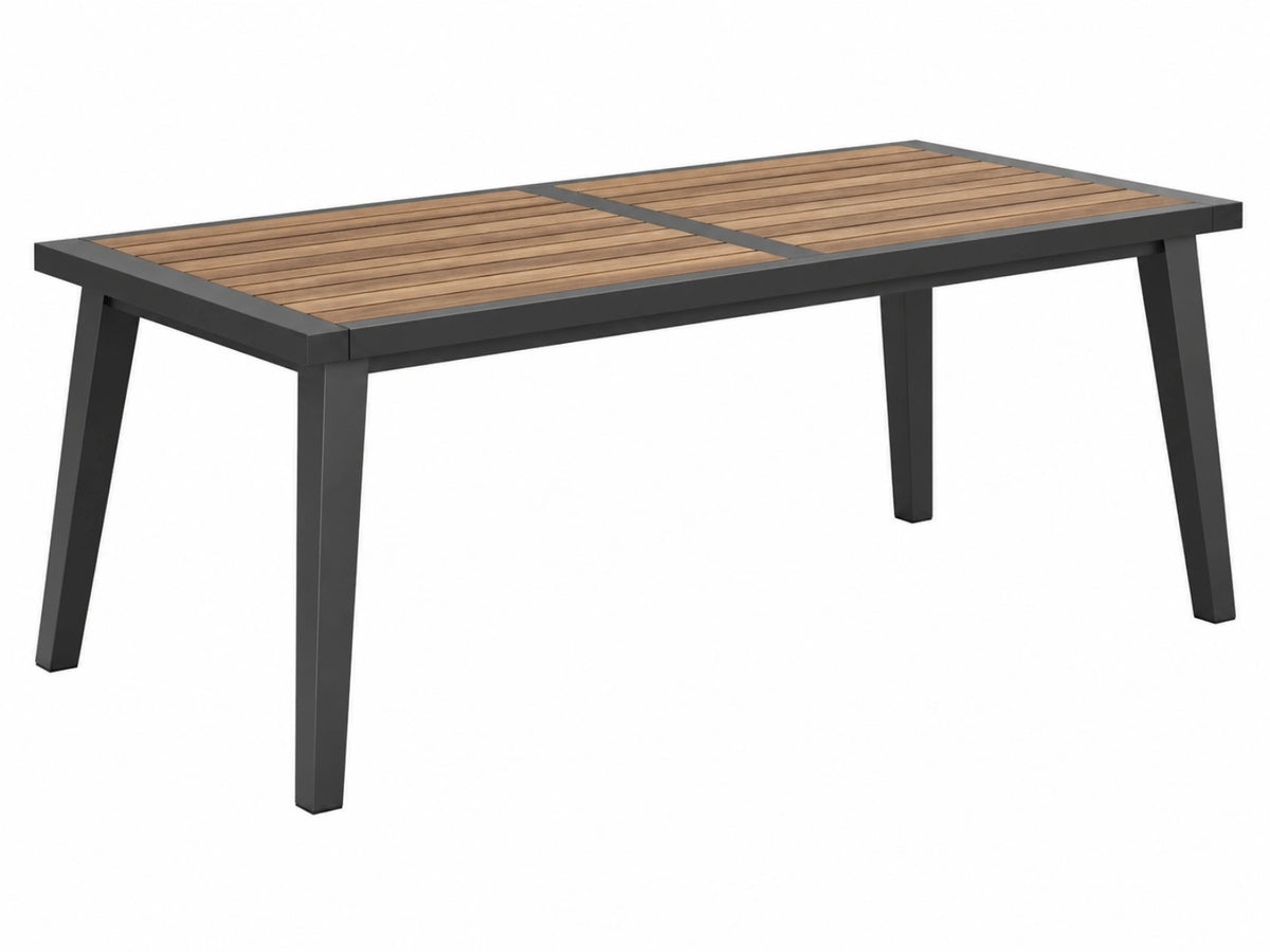 Tavolo da giardino 180 x 90 x 75 cm in legno e metallo nero stile moderno