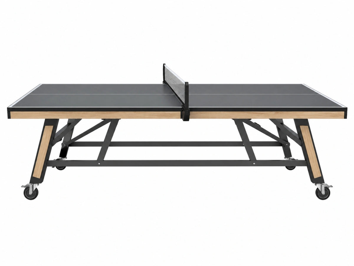 Tavolo da ping pong 274 x 153 x 76 cm nero e legno con struttura pieghevole e ruote