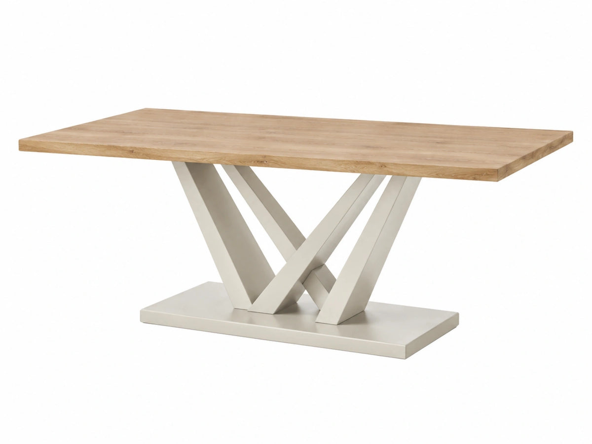 Tavolo da pranzo 200 x 100 cm in legno naturale e metallo bianco - stile moderno