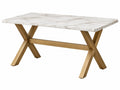 Tavolo da pranzo 180x90x75 cm effetto marmo bianco e metallo dorato stile moderno