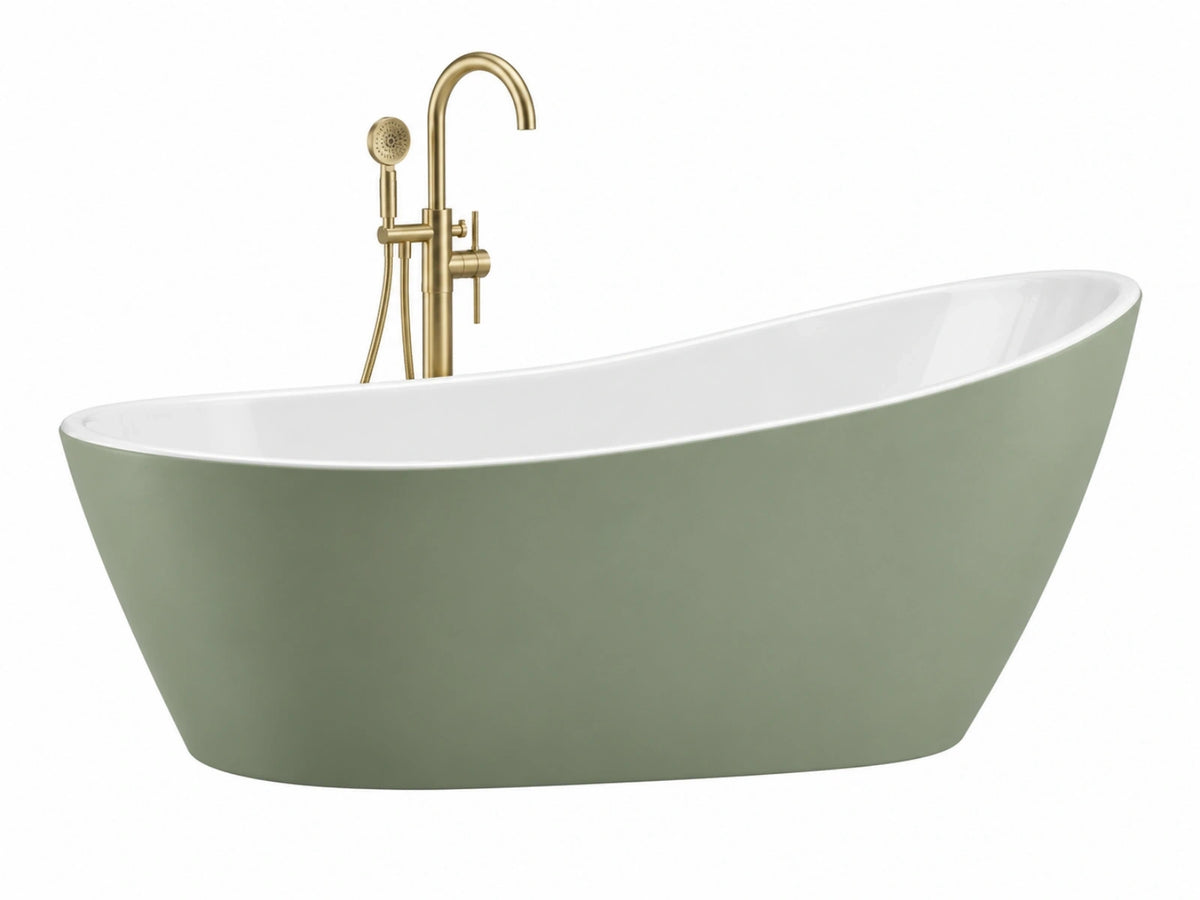 Vasca da bagno freestanding 170 x 75 x 58 cm in acrilico verde salvia e bianco - stile moderno