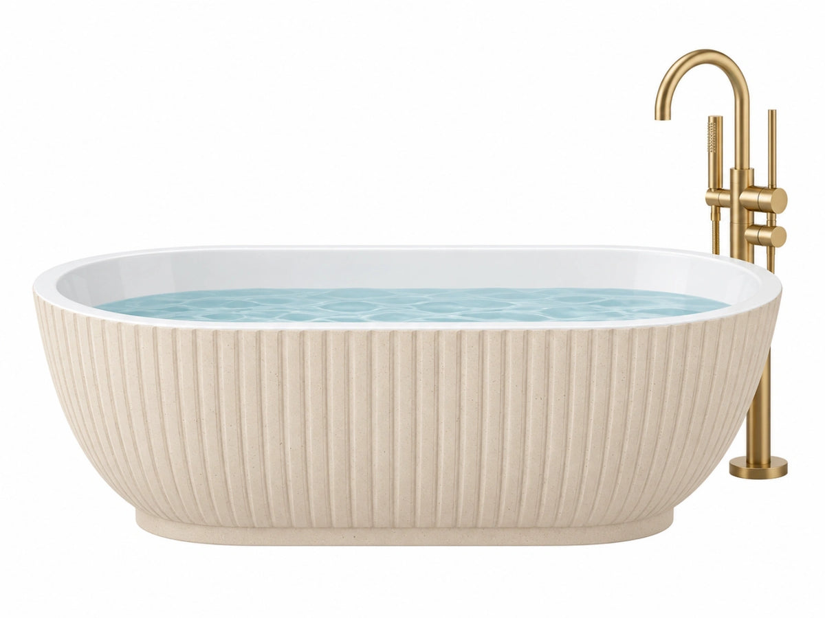 Vasca da bagno freestanding 170 x 80 cm in pietra artificiale beige stile moderno