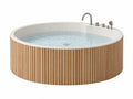 Vasca da bagno rotonda 180 cm in materiale composito avorio con rivestimento in legno naturale