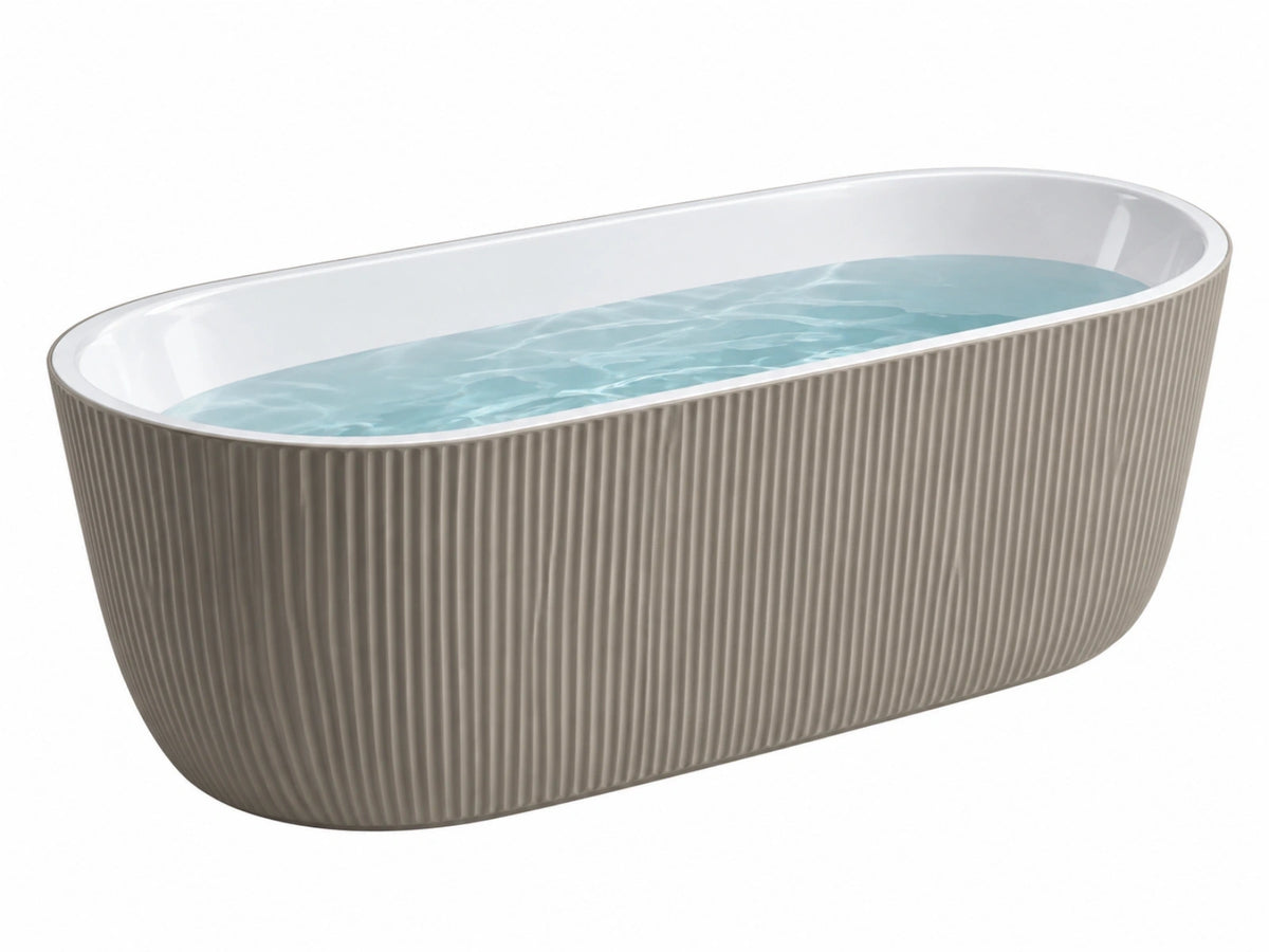 Vasca da bagno freestanding 170 x 75 x 58 cm in acrilico tortora con esterno scanalato stile moderno