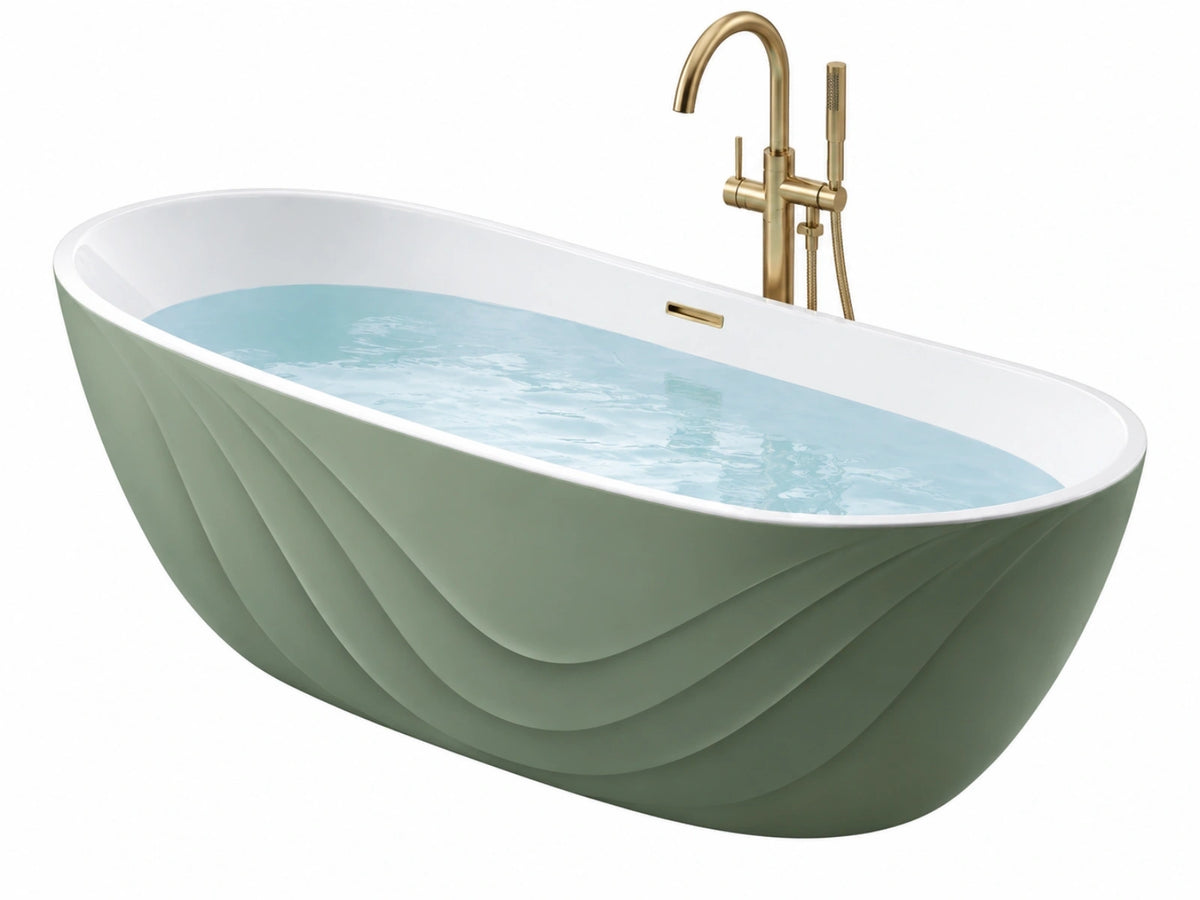Vasca da bagno freestanding 170 x 75 cm in acrilico verde salvia e bianco - design moderno