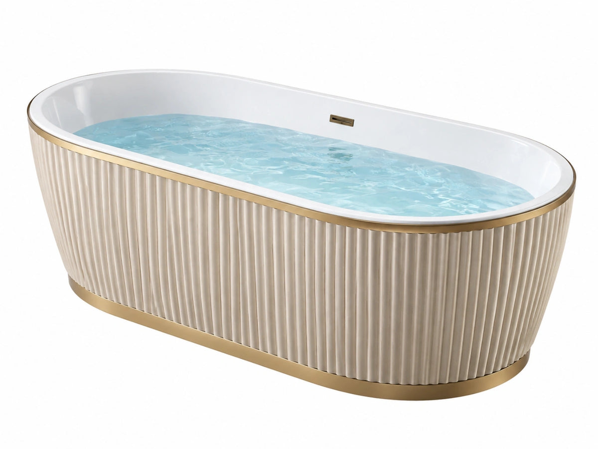 Vasca da bagno freestanding 170 x 75 cm in acrilico bianco con finiture oro stile moderno